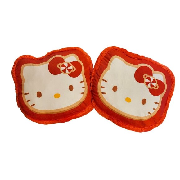 Sanrio Other - Set of 2 Sanrio Hello Kitty Red Faux Fur Decorative Pillows 14x14 Peppermint Bow